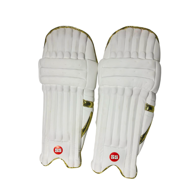 White & Gold Cricket Batting Pads – Premium Lightweight Protection