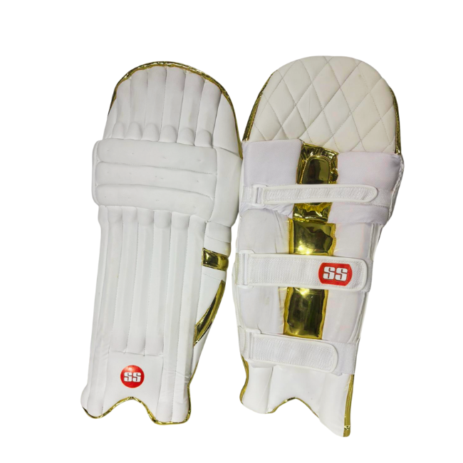 White & Gold Cricket Batting Pads – Premium Lightweight Protection