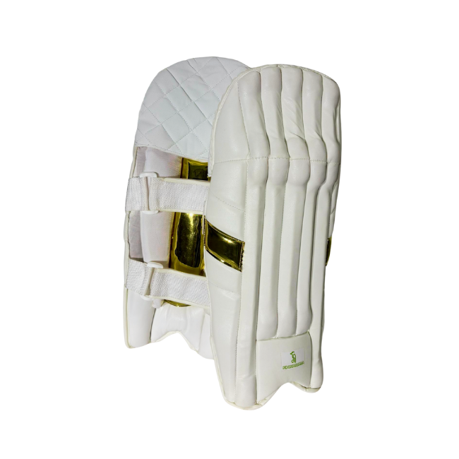 Cricket Wicket Keeping Pads – Lightweight White-Golden
